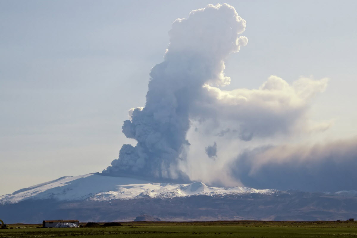 Eyjafjallajokull volcano erupted in 2010 causing a lot of trouble with the air traffic all over Europe