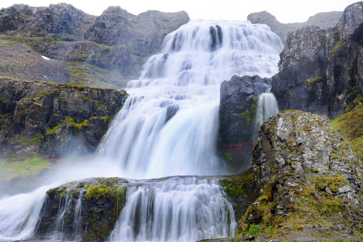 Dynjandi waterfall is located in the Westfjords of Iceland
