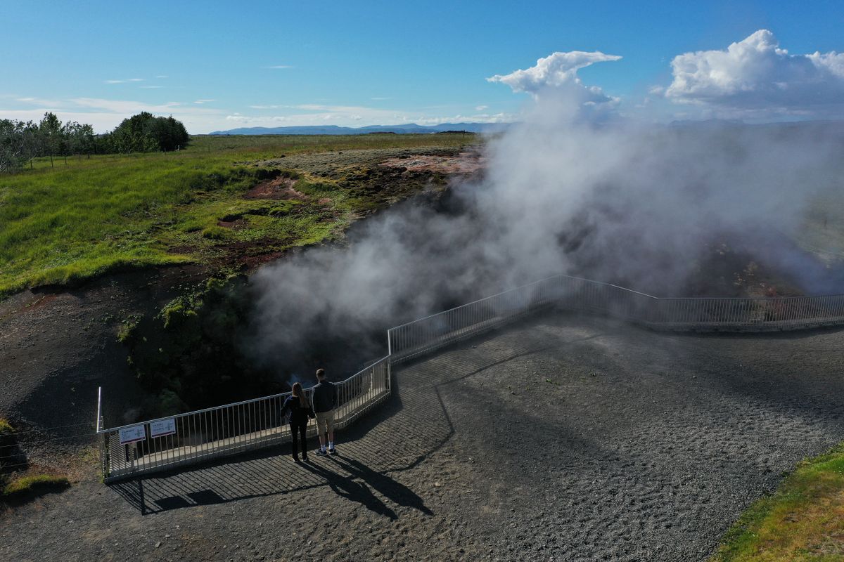 Steam rising at Deildartunguhver hot spring