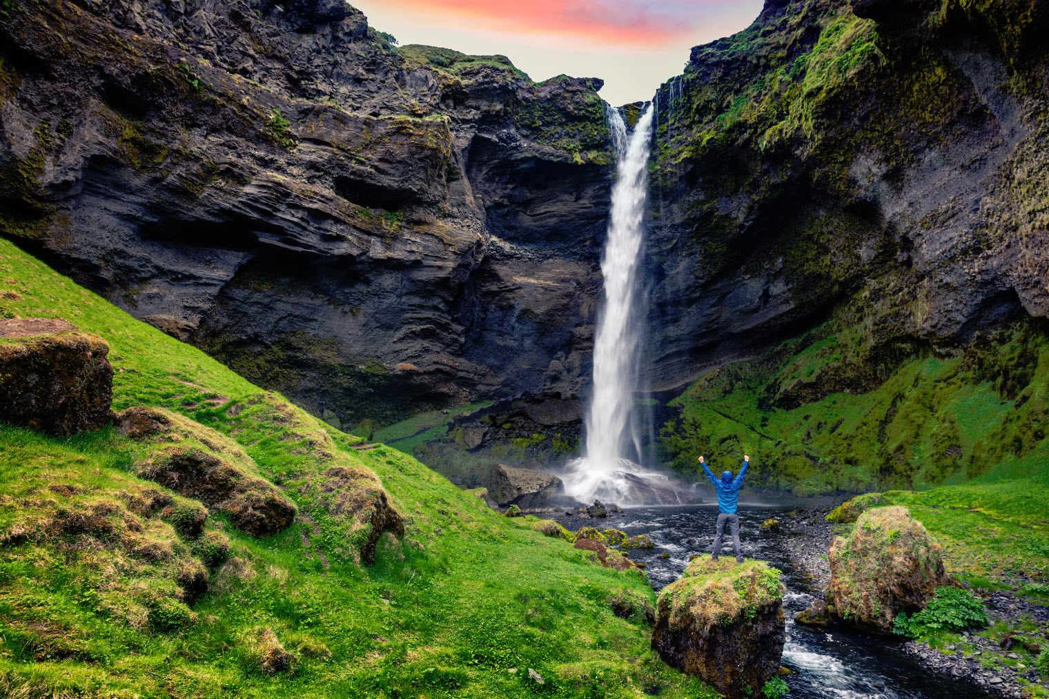 Kvernufoss waterfall is located on the South coast of Iceland