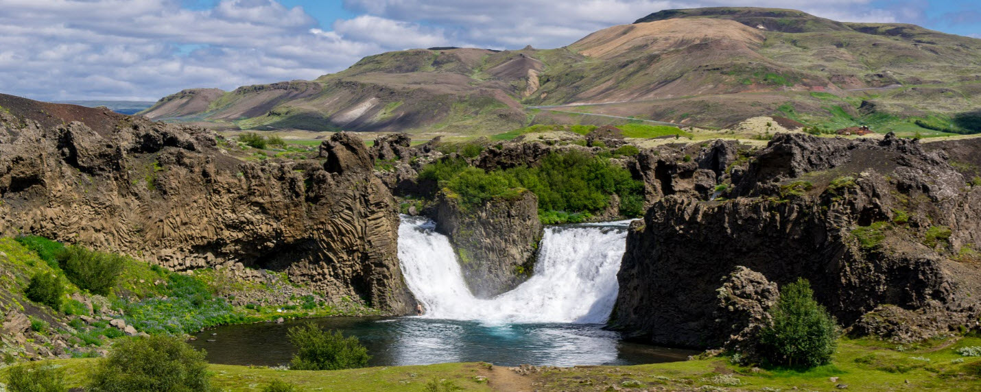 Hjalparfoss waterfall in Thjorsardalur