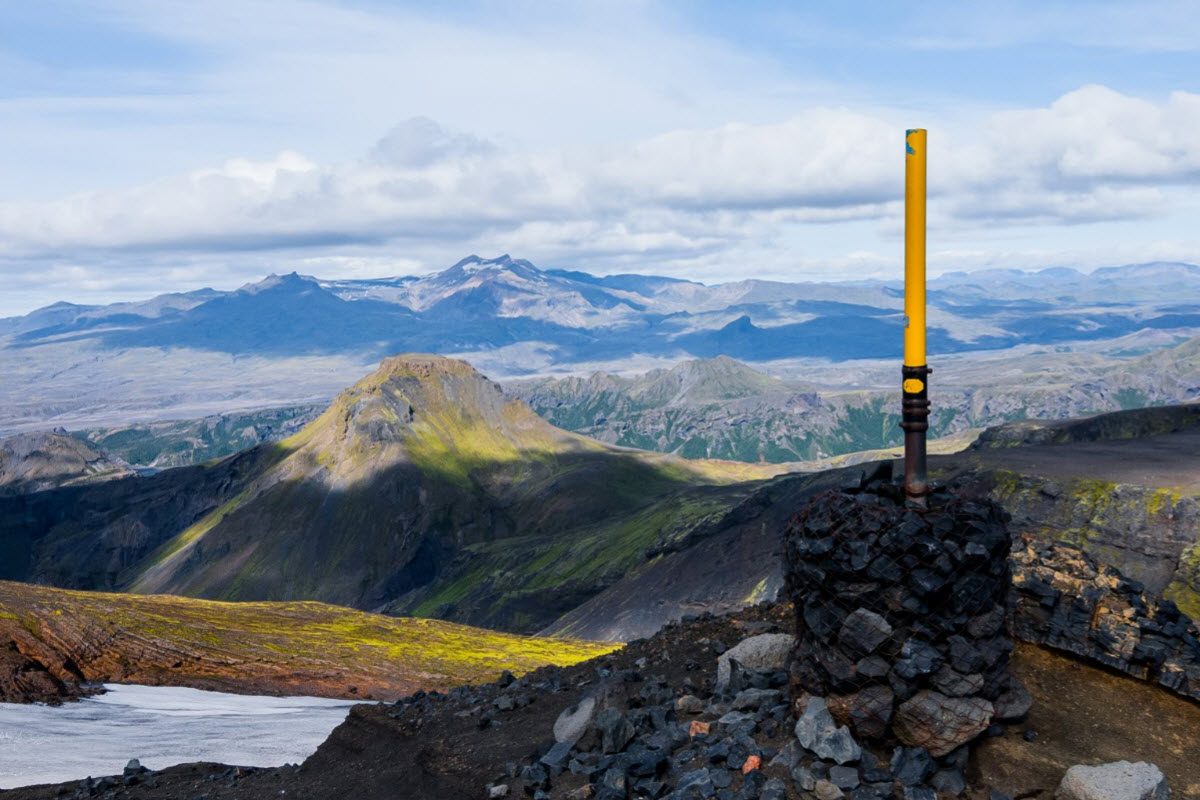 The view from Fimmvorduhals between the Eyjafjallajokull glacier and Myrdalsjokull glacier