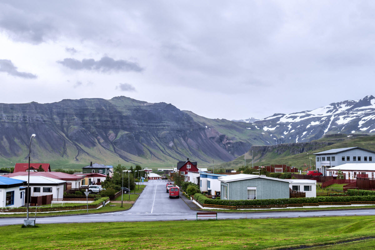 Grundarfjordur town with the mountain Kirkjufell in the background