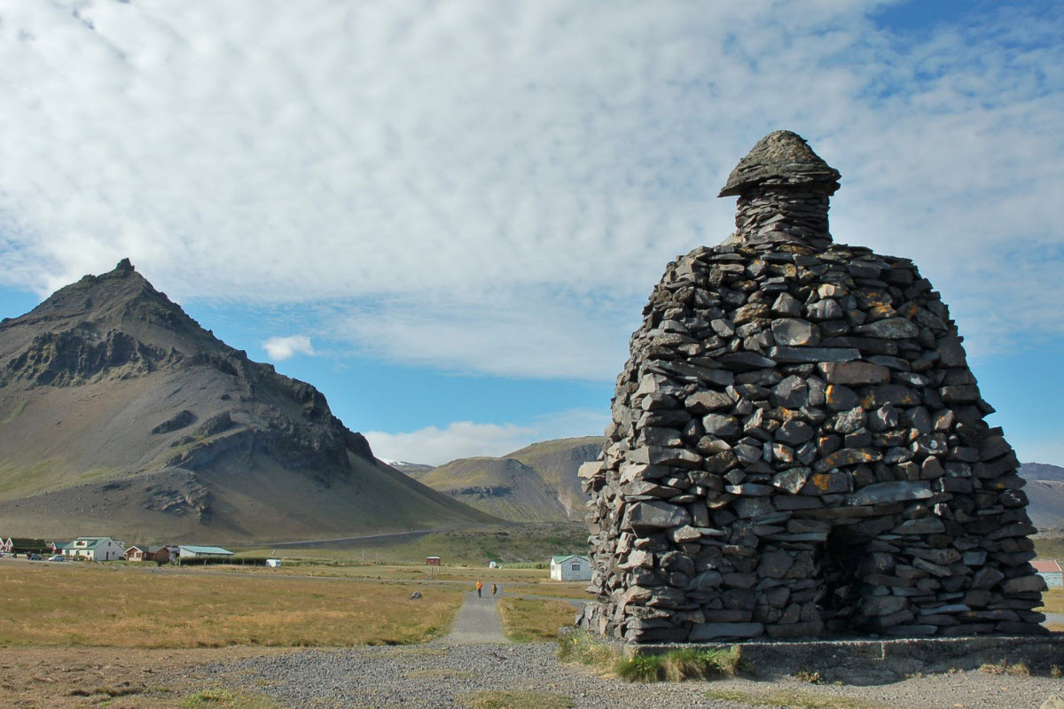 The statue of Bárður Snæfellsás at Arnarstapi in Snæfellsnes