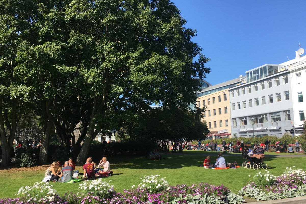 Enjoying a nice day at Austurvöllur in Reykjavík 