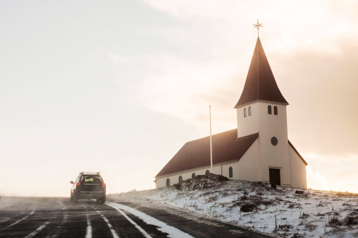 The road to the church in Vík Iceland