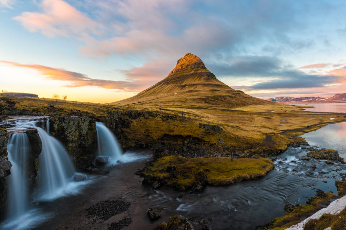 The beautiful mountain Kirkjufell close to the town Grundarfjordur in Iceland