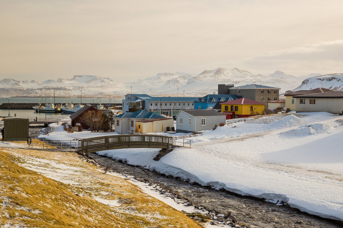 The town Olafsvik in West Iceland during winter