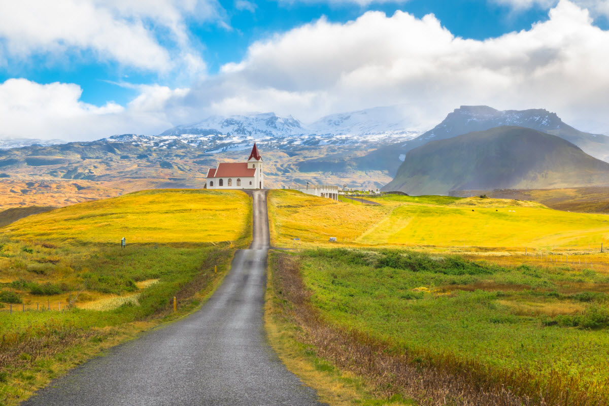 The beautiful Ingjaldsholskirkja church in the town Hellissandur Iceland