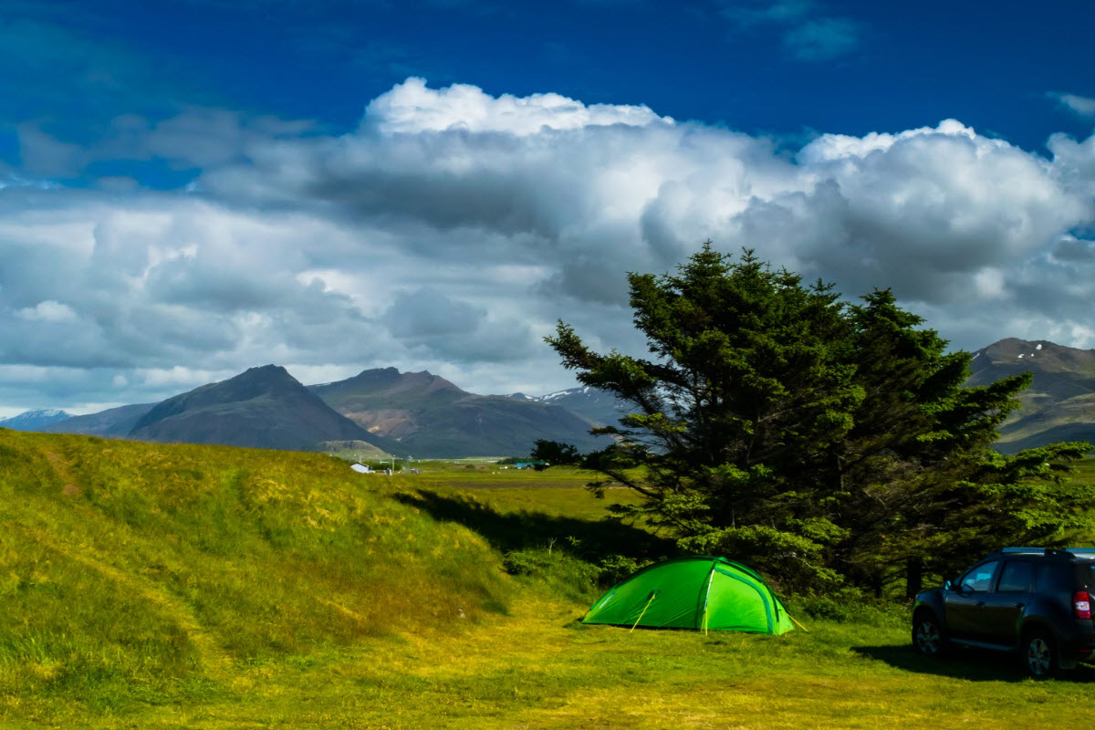 The camping area close to the town Hofn in South Iceland