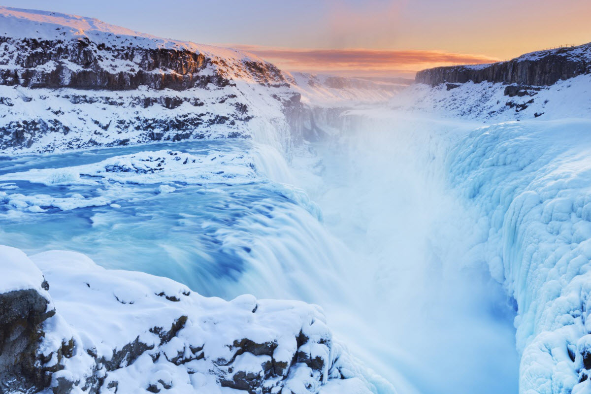 Gullfoss waterfall during winter in Iceland