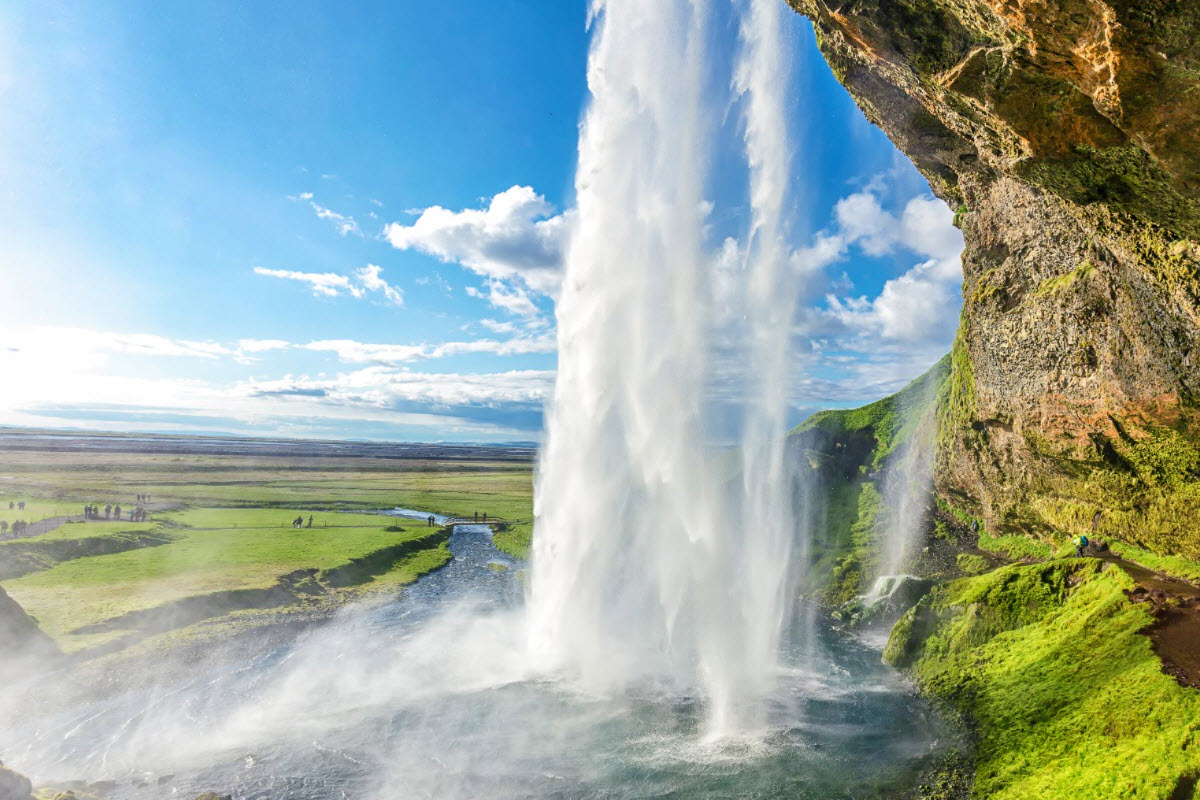 Seljalandsfoss Waterfall in the summer time in Iceland