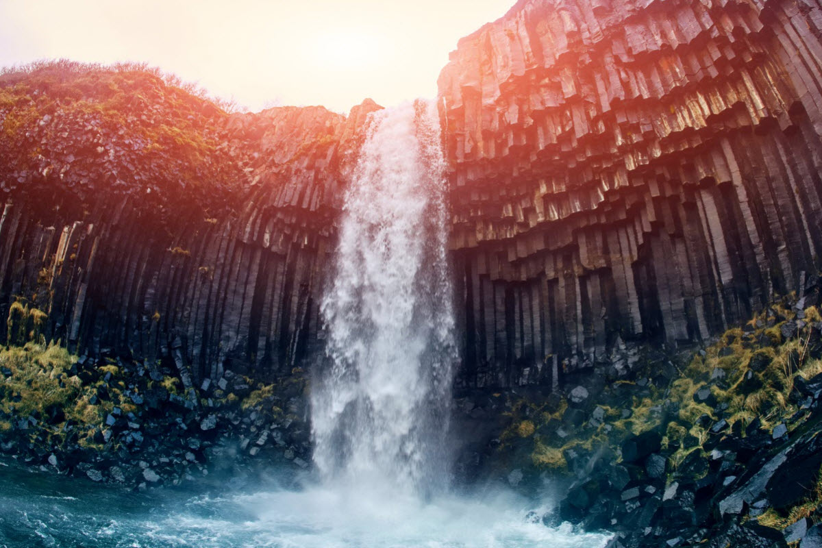 Svartifoss is a dramatic waterfall surrounded with dark basalt lava hexagonal columns