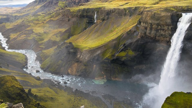 Haifoss waterfall and Stranger Things filming location in Iceland