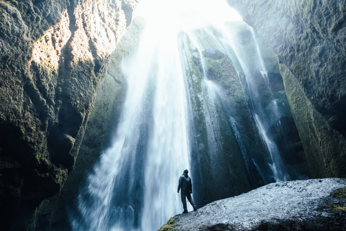 Gljufrabui waterfall is hidden inside a deep gorge