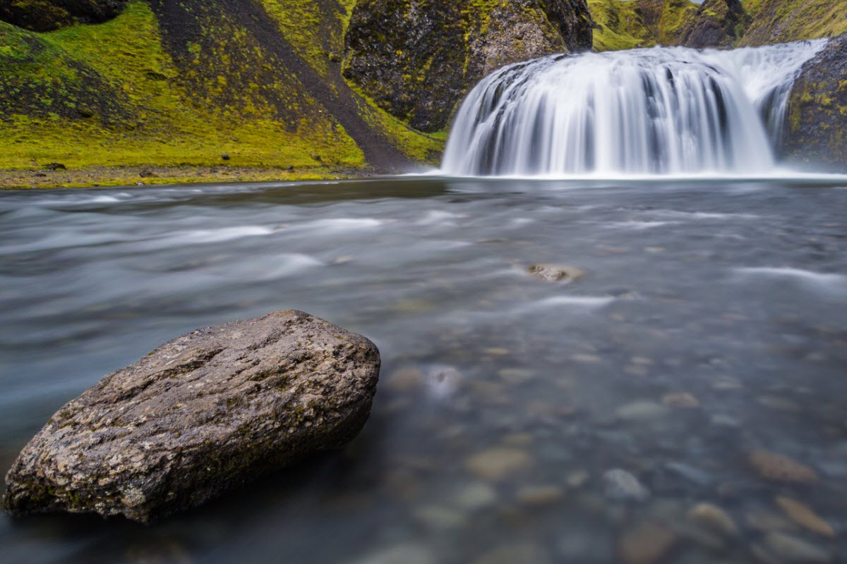 Stjornarfoss waterfall is located in Kleifar close to the town Kirkjubæjarklaustur