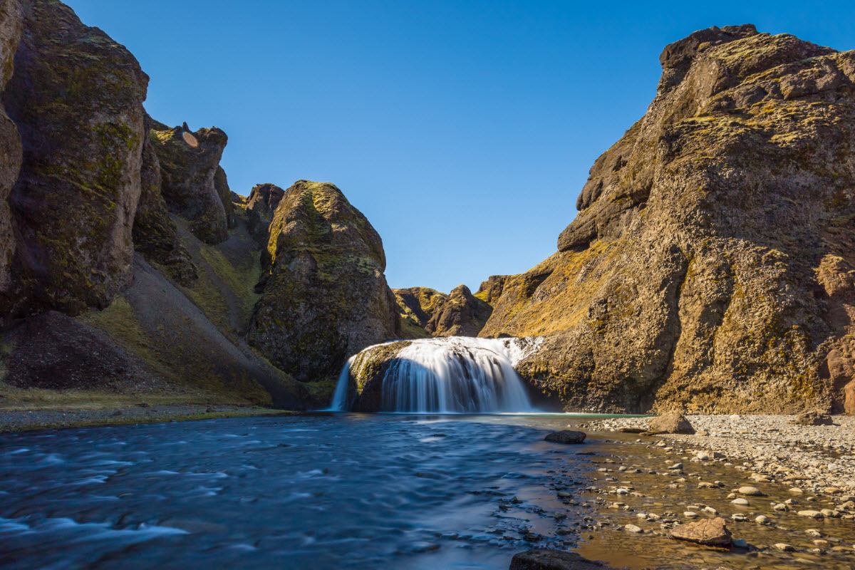 Stjornarfoss waterfall is about 10 meters high located in South Iceland