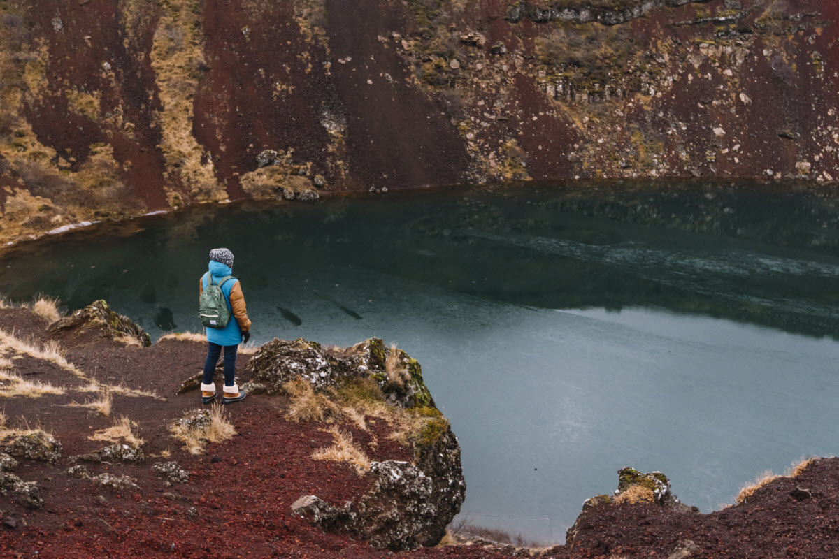 Kerid crater is located in Grímsnes volcanic area in South Iceland