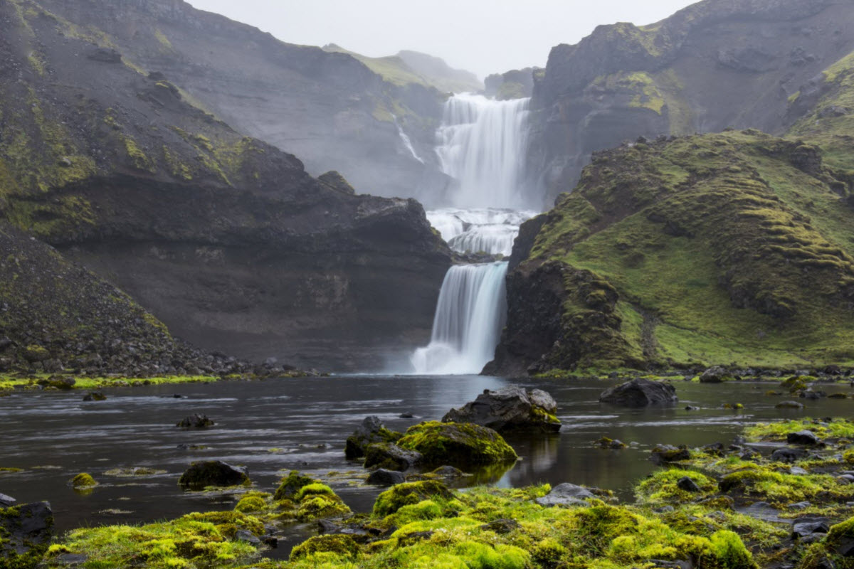 Ofærufoss waterfall is located in Eldgja canyon in Iceland