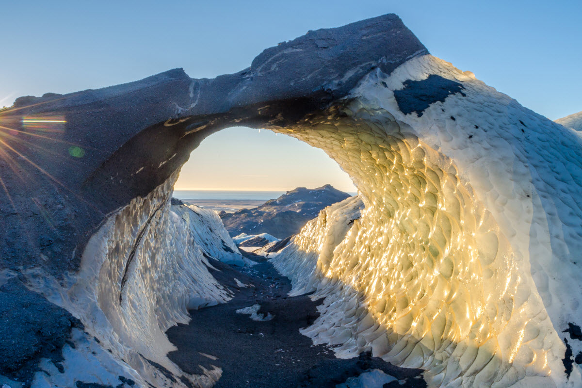 Ice tunnel at Solheimajokull Glacier Iceland