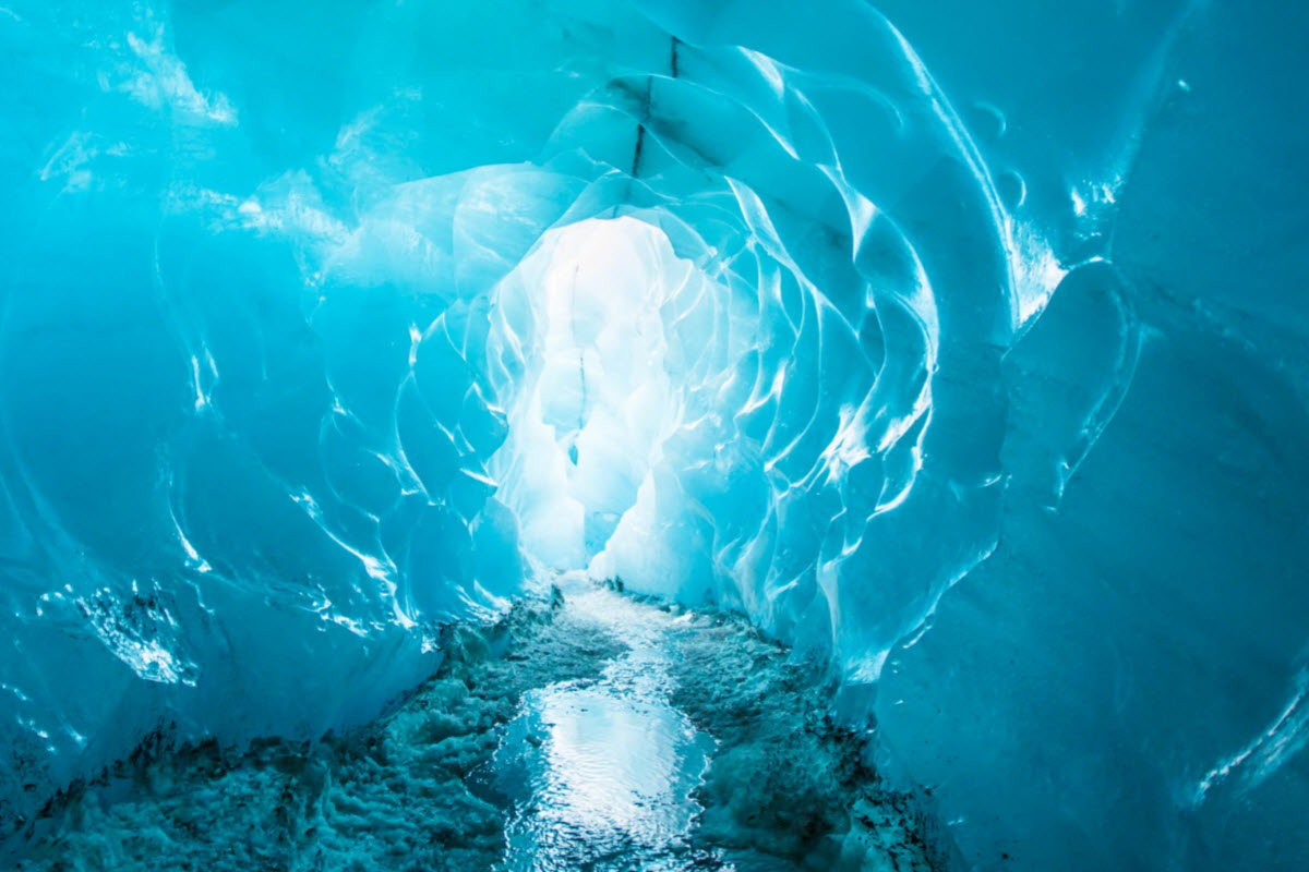 Blue ice cave during the winter at Solheimajokull Glacier in Iceland