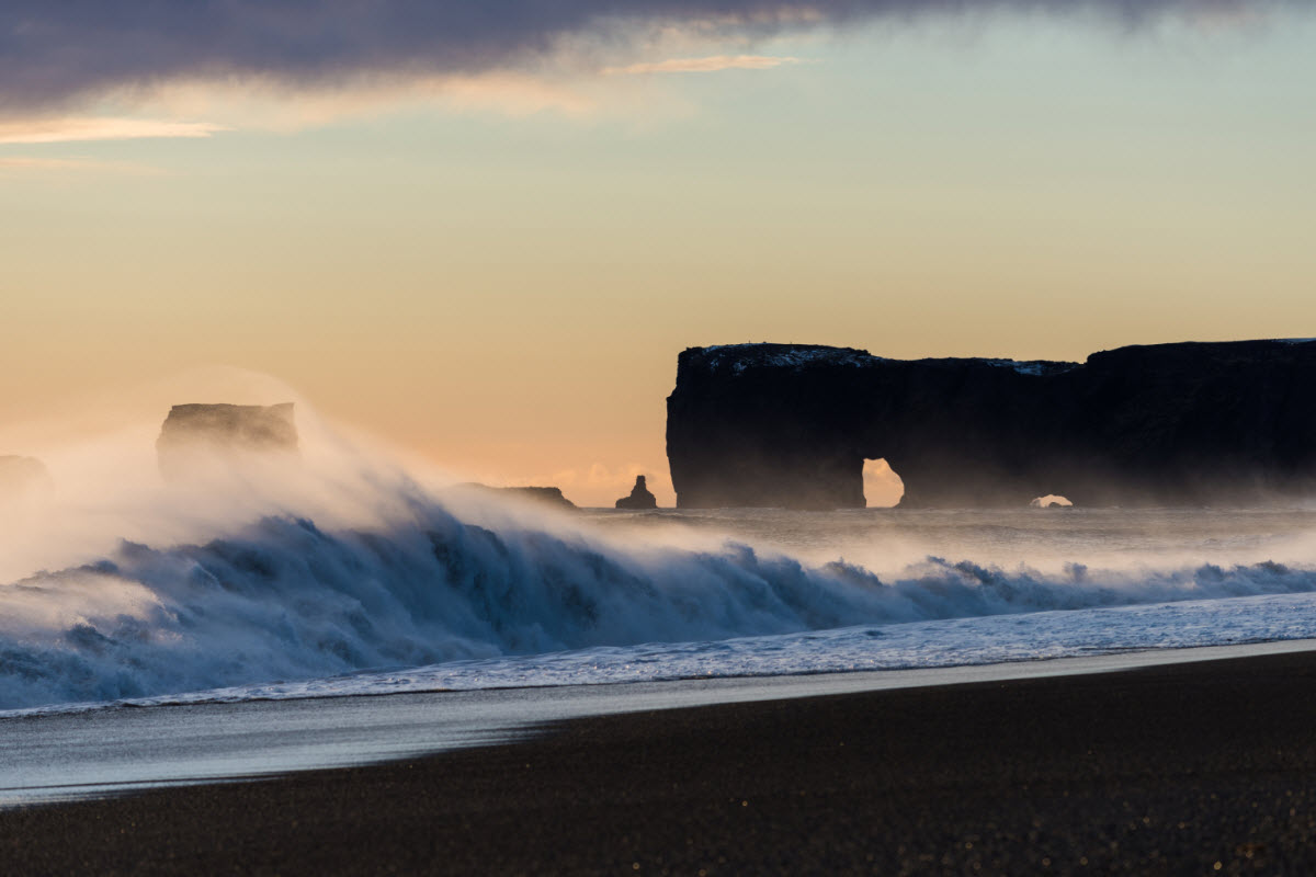 The waves at the black sand beach in Dyrholey can be very strong