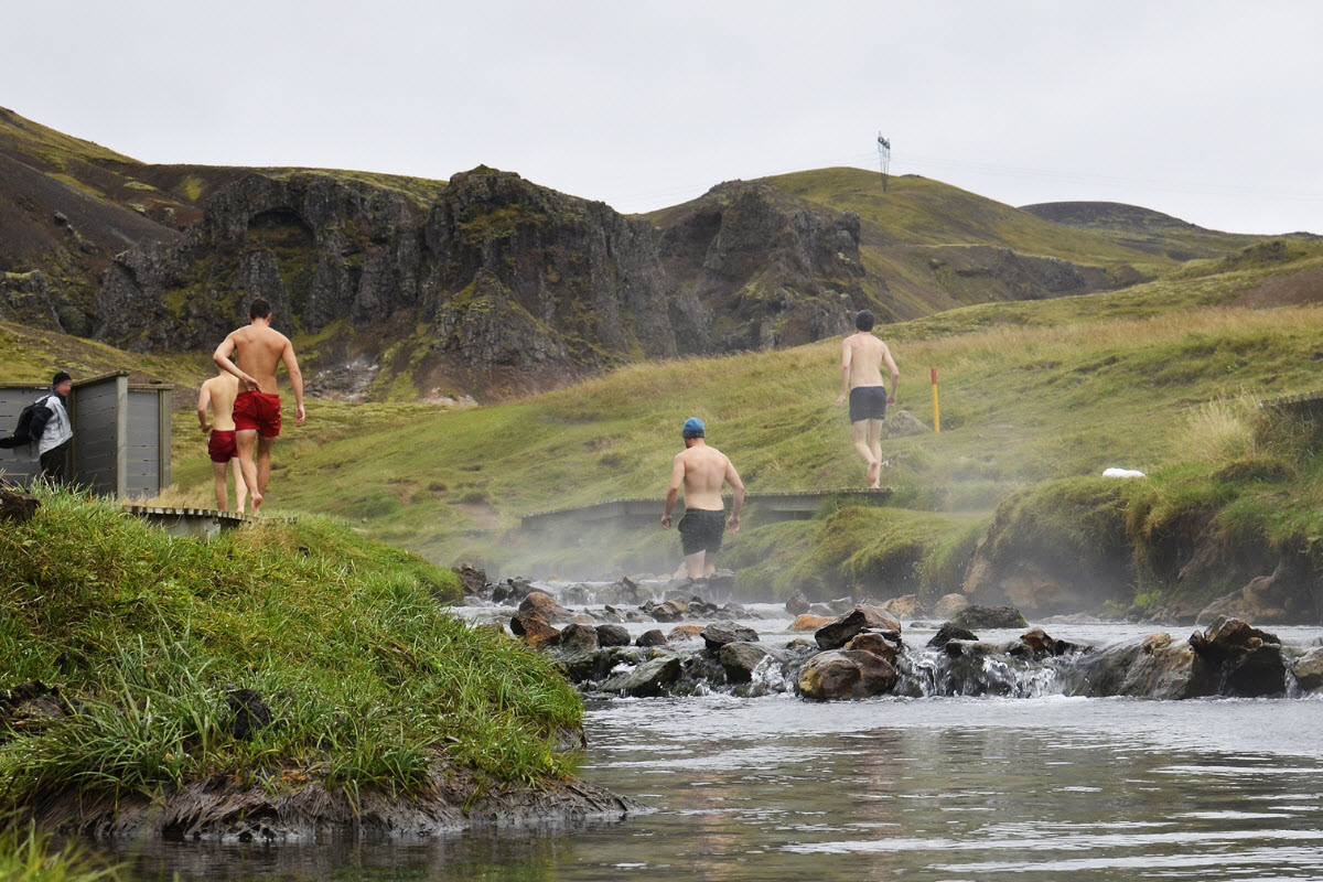 Reykjadalur valley is a geothermal area where you can relax in the warm river