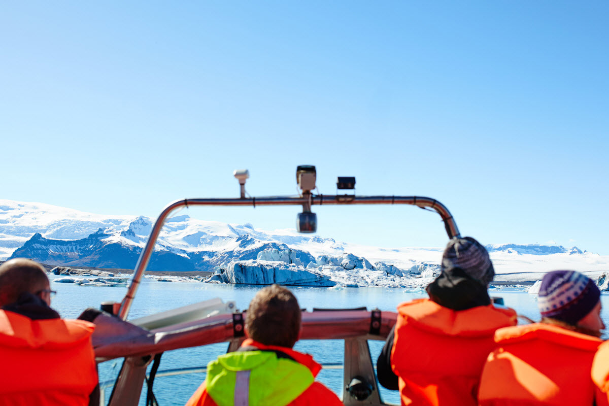 Book a tour and sail between the icebergs at Jokulsarlon glacier lagoon 