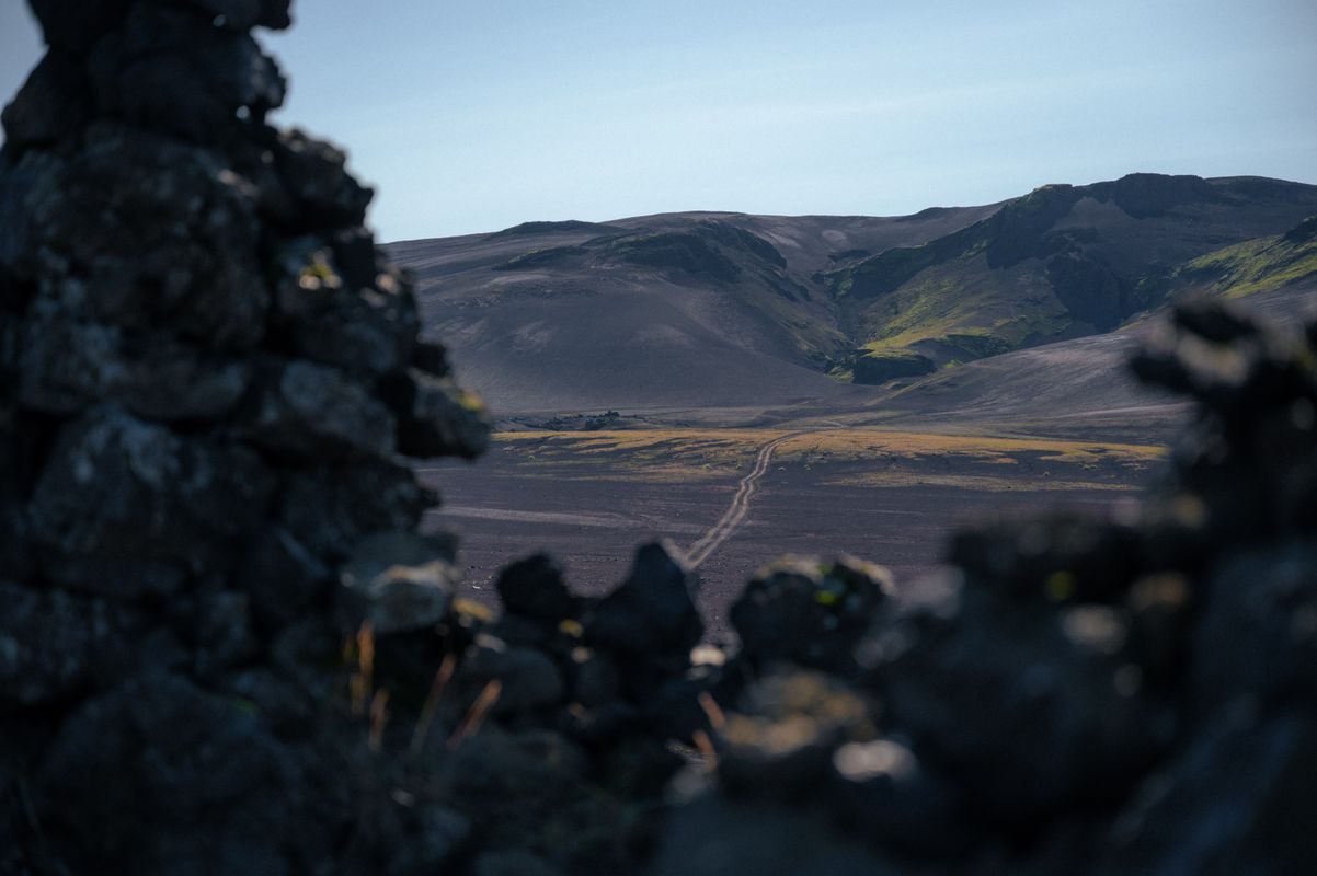 Sunlit rhyolite mountains in Landmannalaugar in Iceland’s highlands