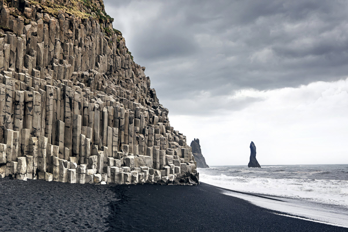 The beautiful basalt formation at Reynisfjara black sand beach in Iceland