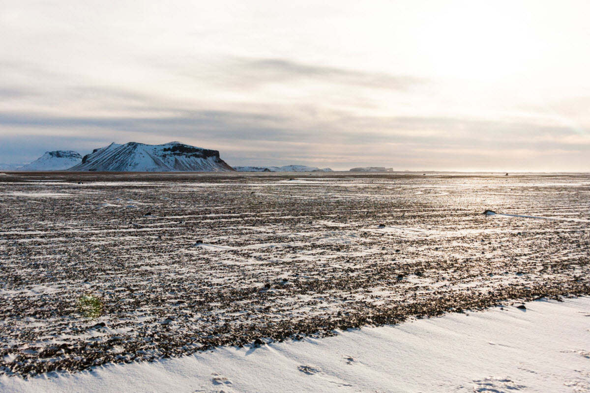 Solheimasandur black lava field during winter in Iceland