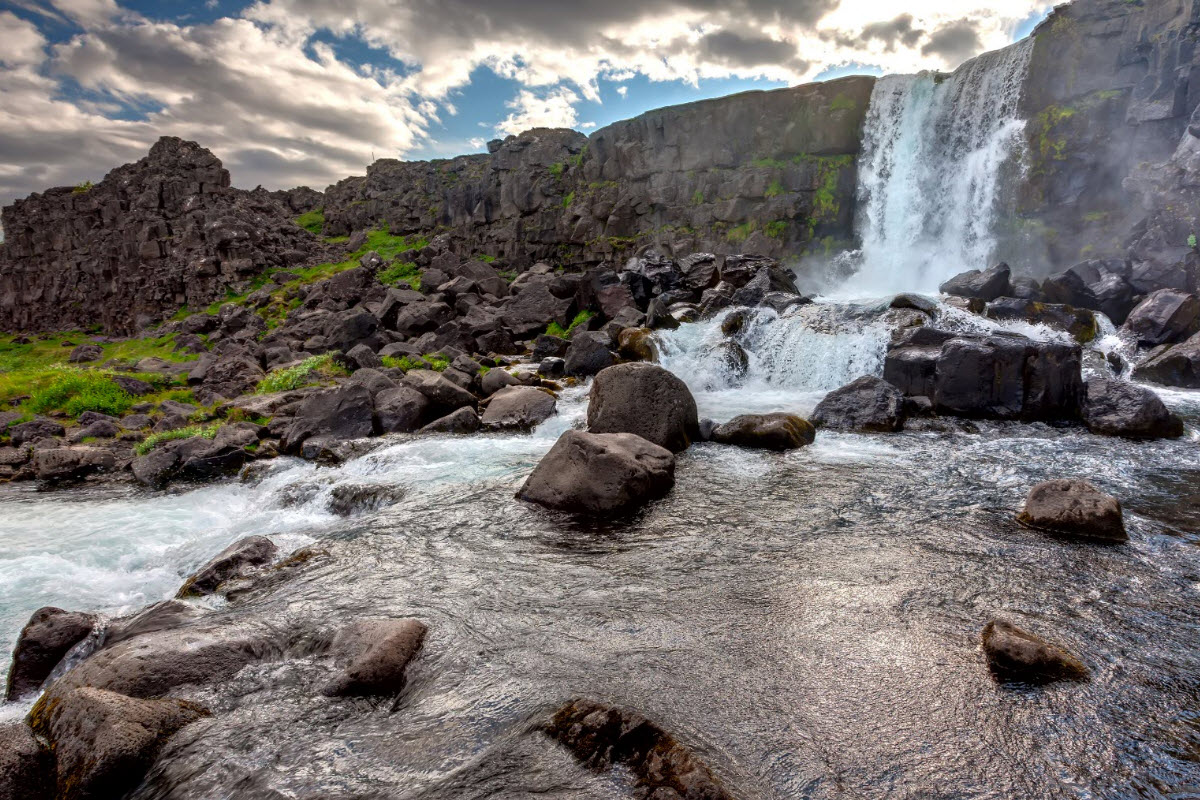 The waterfall at Thingvellir National Park Iceland