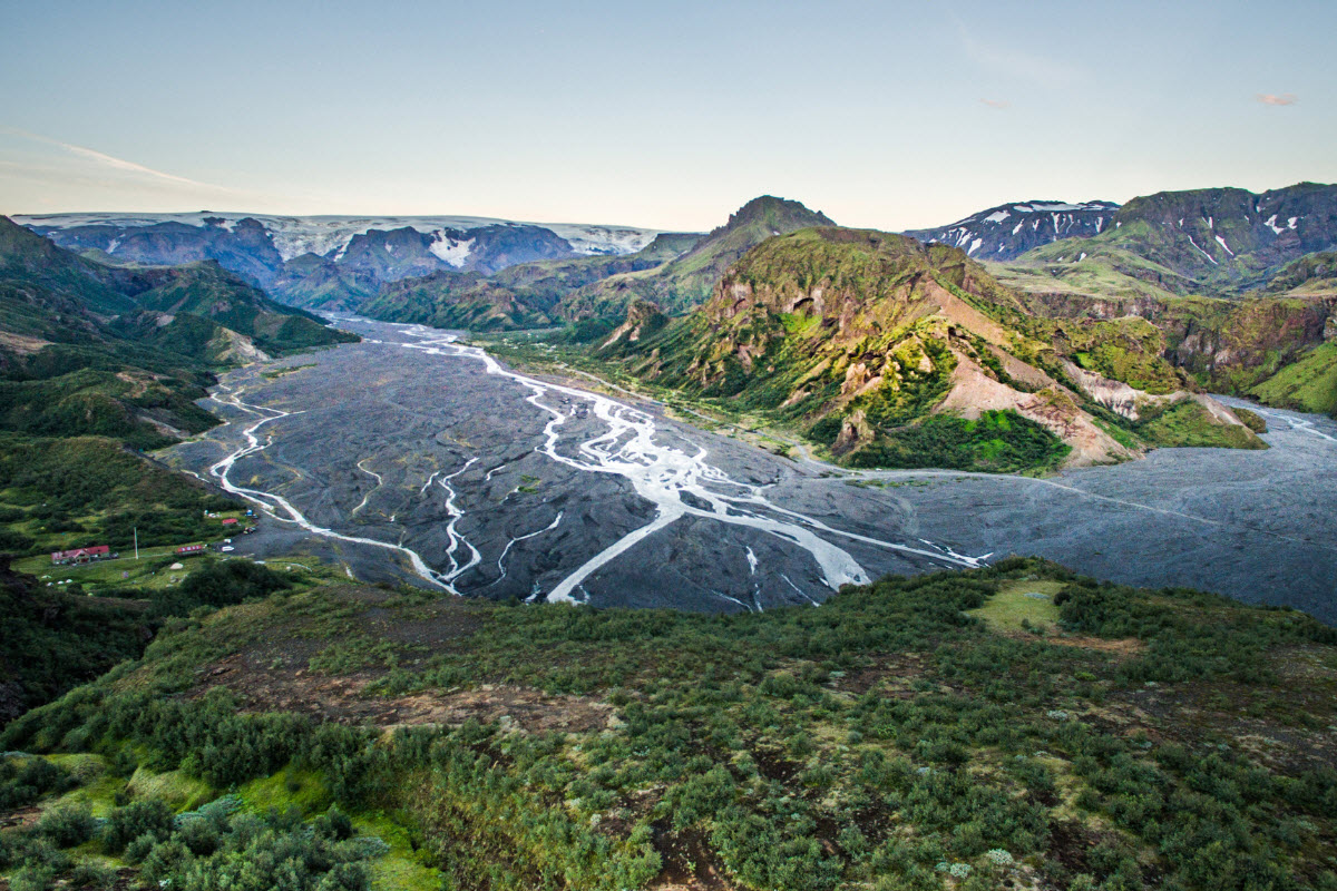 The beautiful landscape of Thorsmork seen from above