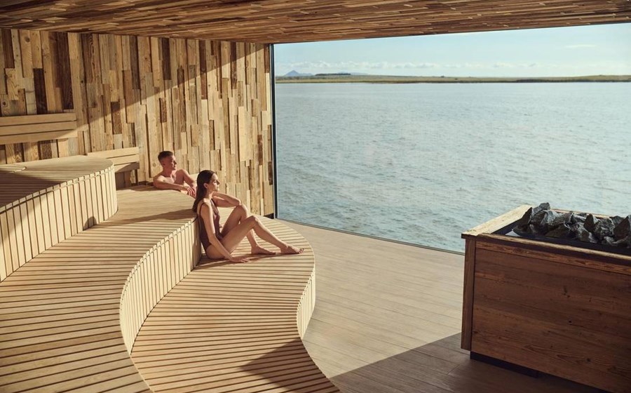Sky Lagoon sauna and ritual area by the ocean