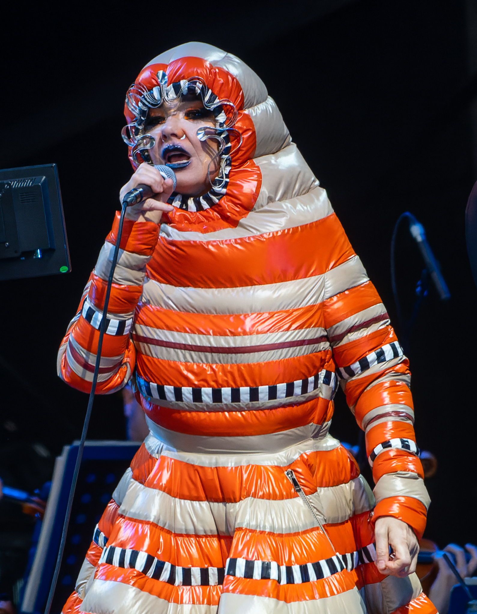 Bjork performing on stage at Bluedot Festival in 2022
