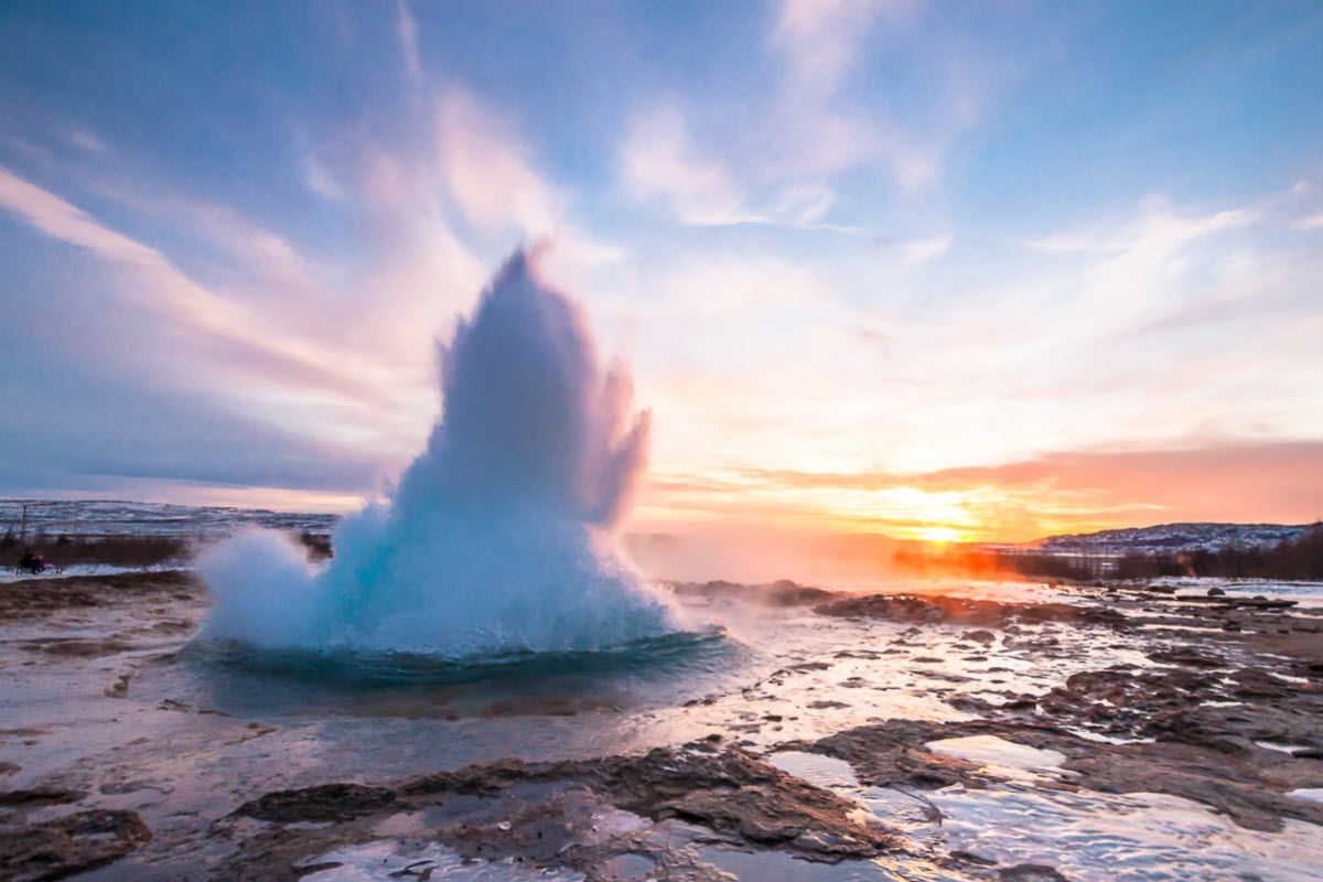 Sunset at the Geysir Geothermal area