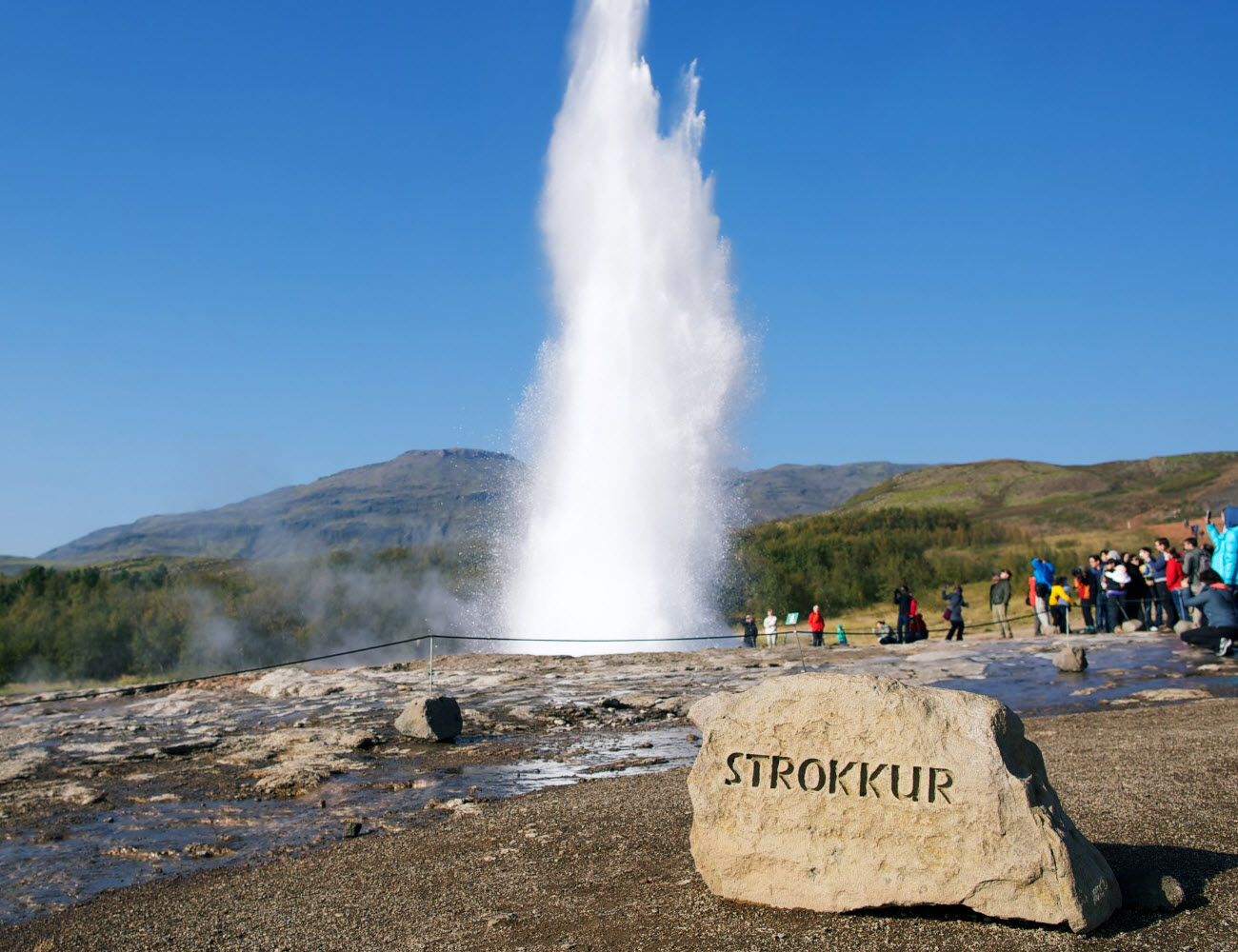 Strokkur hot springs erupts every 10 minutes