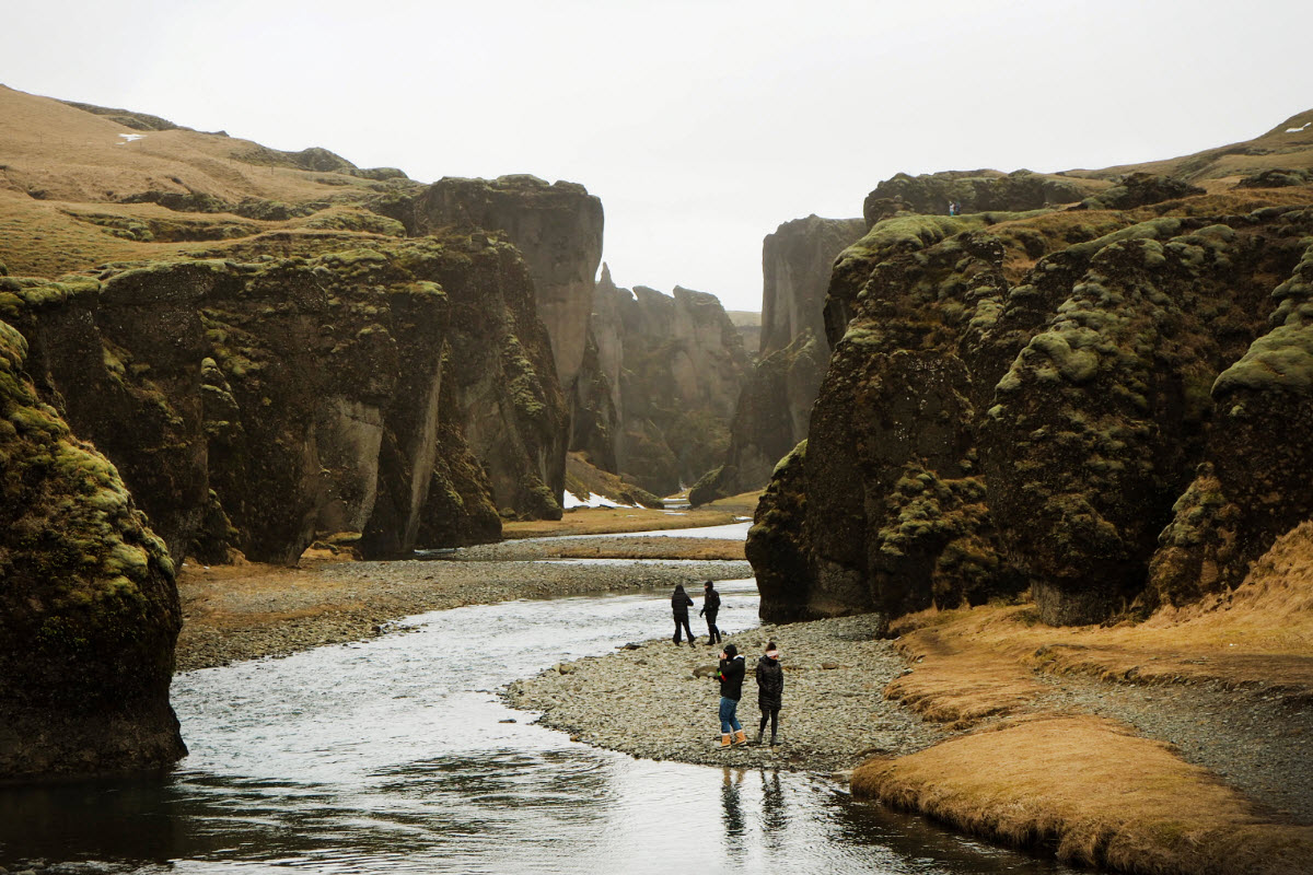 Fjadrargljufur Canyon on a rainy day