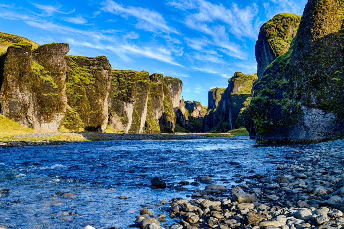 Fjadrargljufur canyon during summer in Iceland