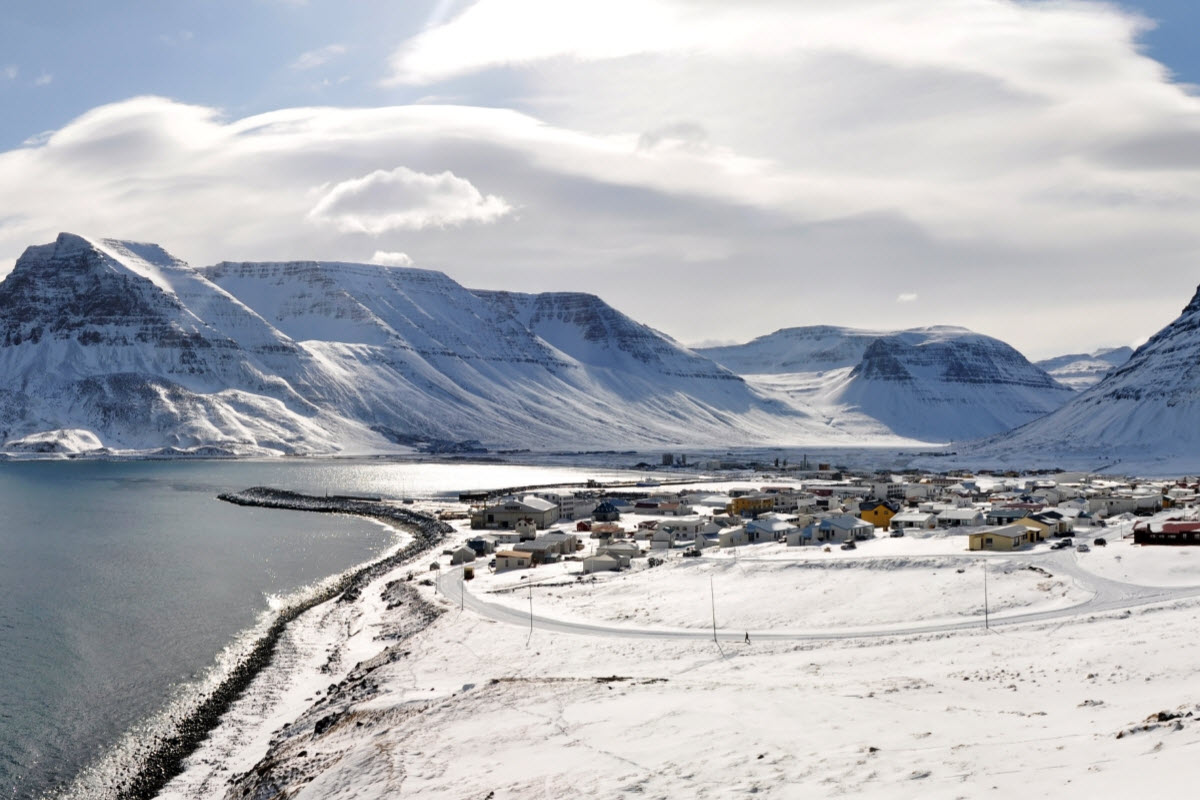 The town Bolungarvik during winter in Iceland