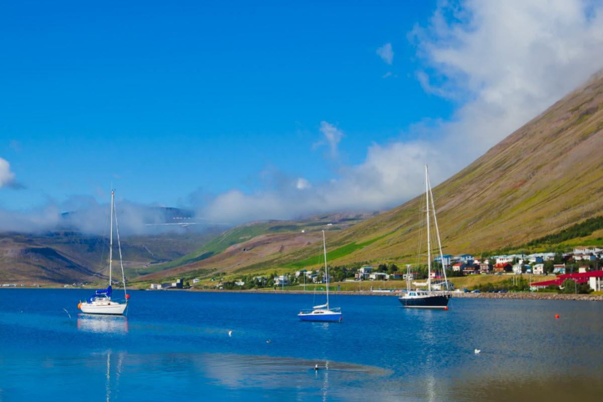 The coastline of Ísafjörður town in the Westfjords of Iceland