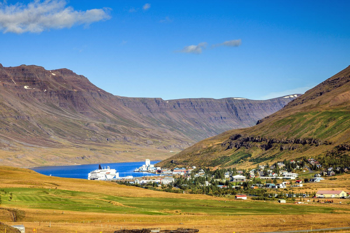 Beautiful mountains surround Seydisfjordur town