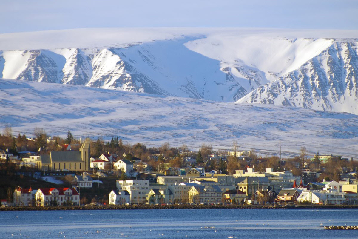 Beautiful view over the mountains in Akureyri