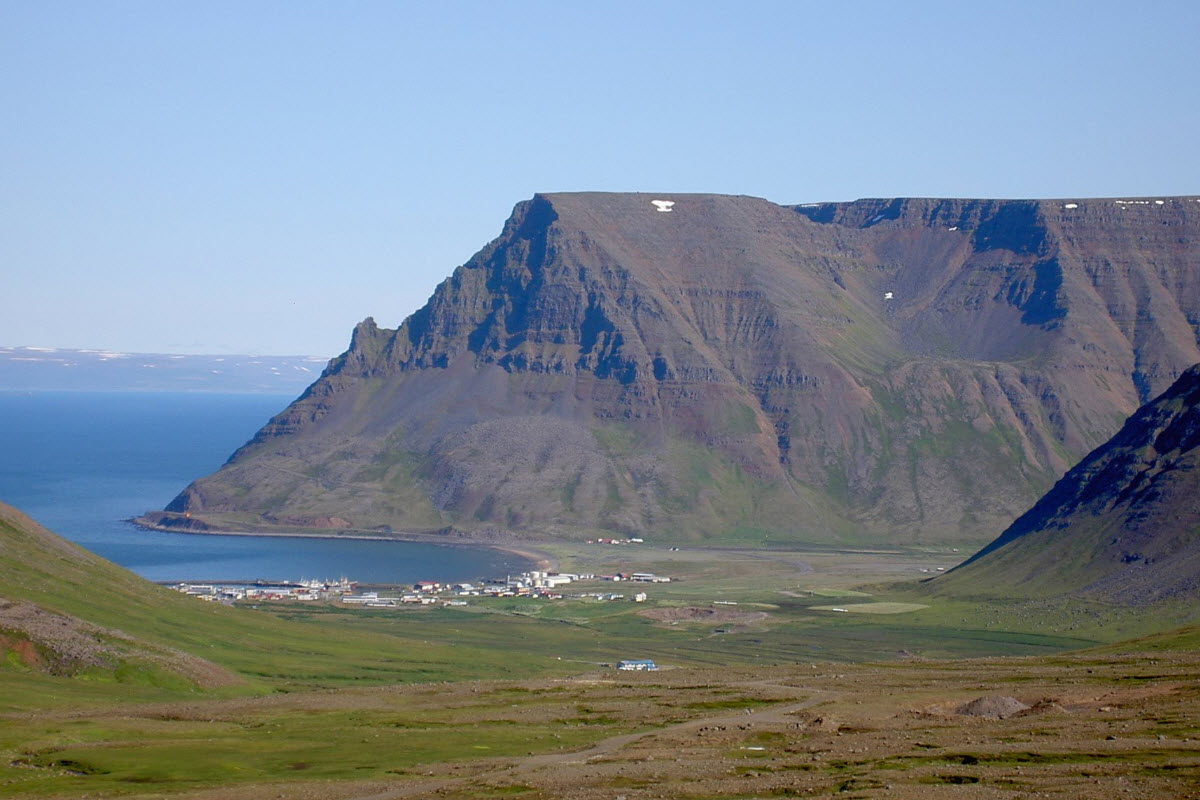 View over the town Bolungarvik in the Westfjords of Iceland