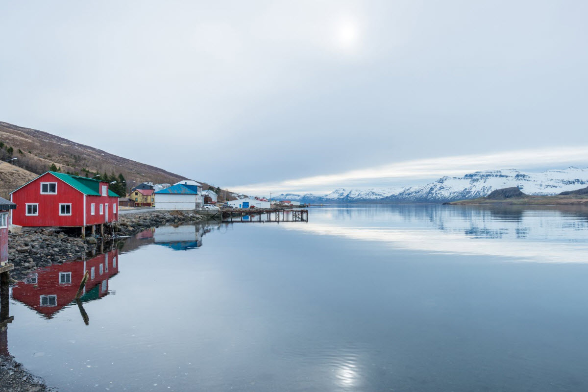 Beautiful view over the fjord and the town Eskifjörður