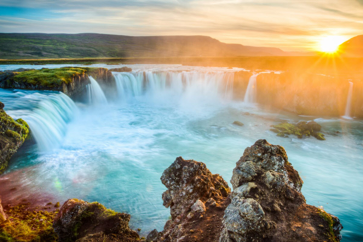 Sunset by Godafoss Waterfall in Iceland