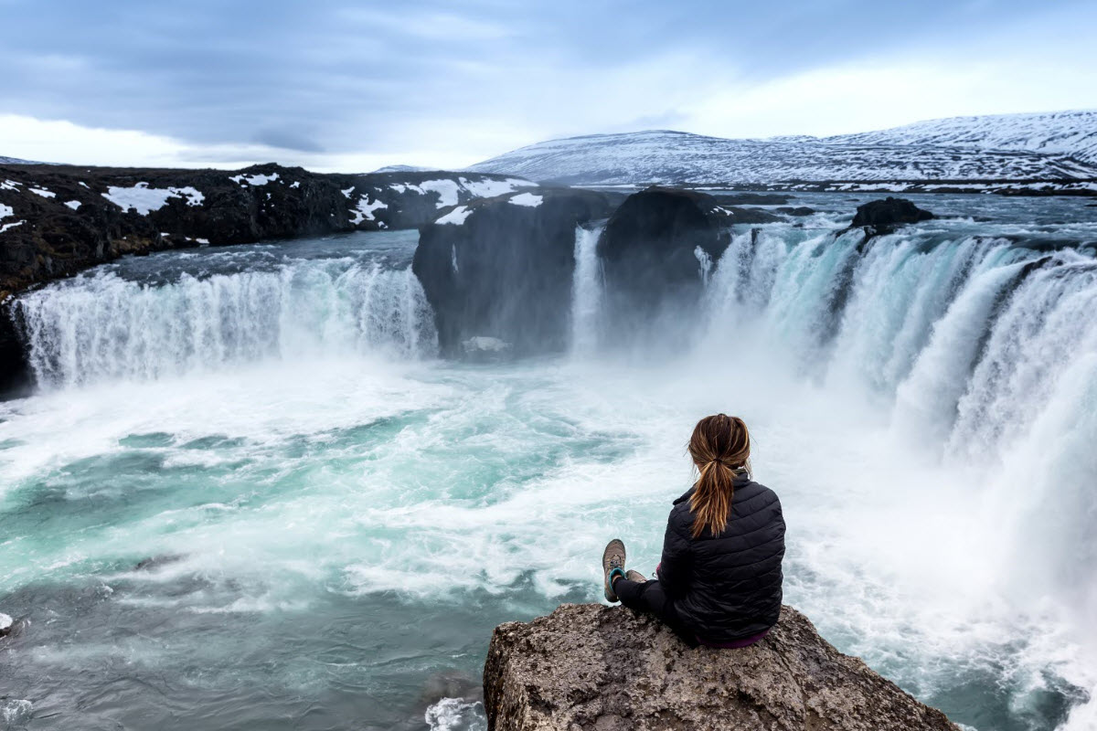 Godafoss Waterfall with spectacular surroundings 