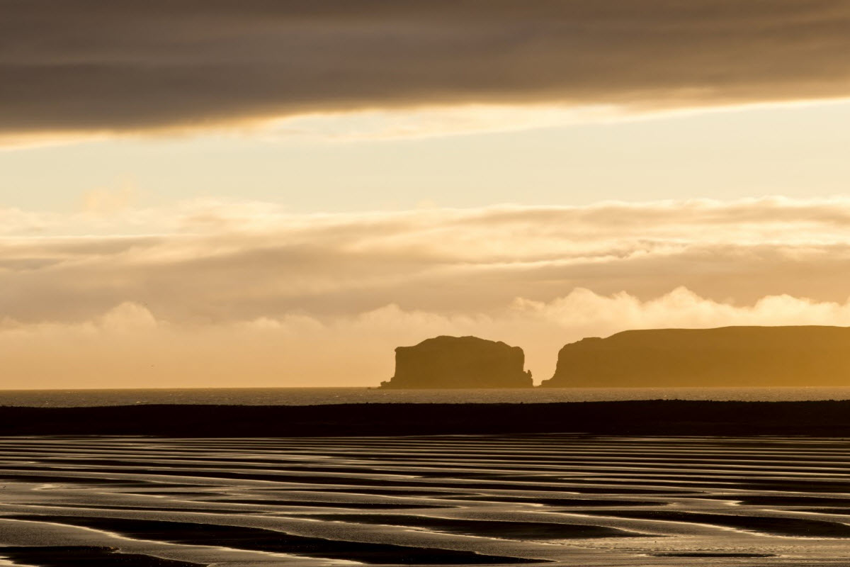 Sunset at Drangey island in north Iceland