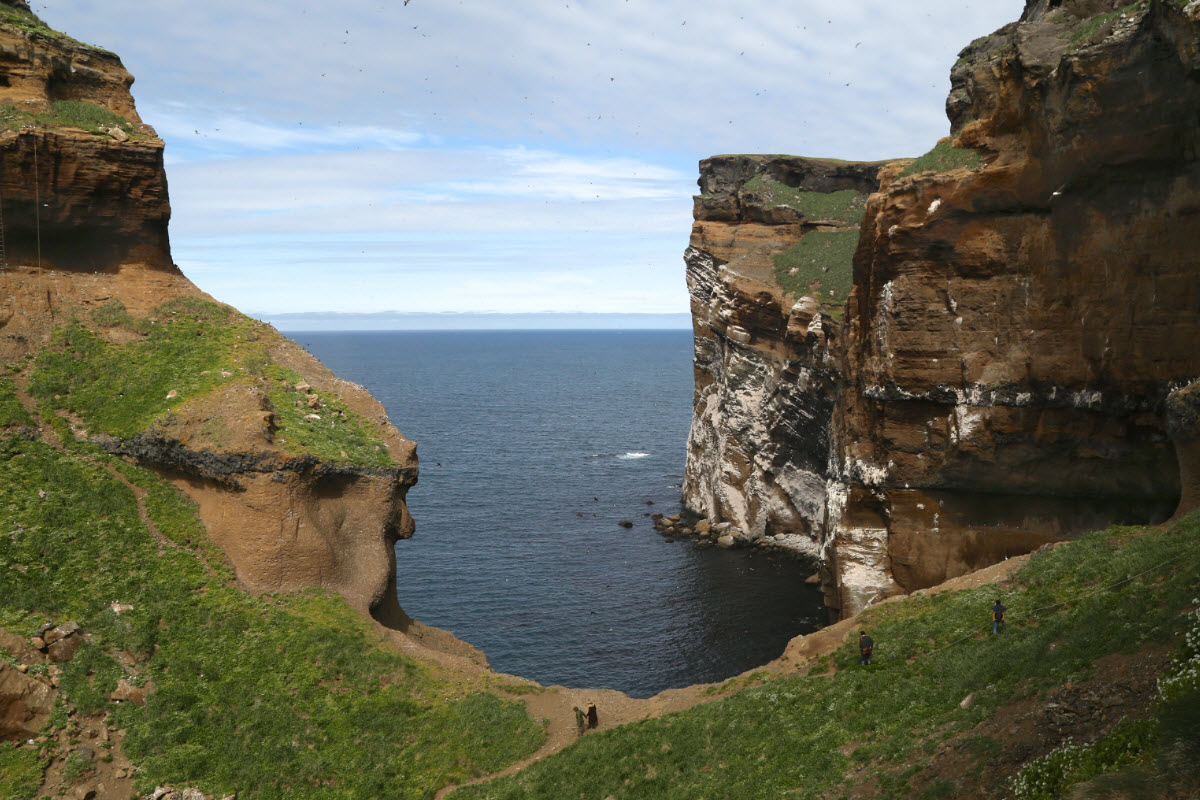 Hiking up Drangey island in north Iceland