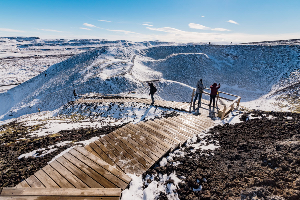 It is easy to hike up the volcano Grábrók